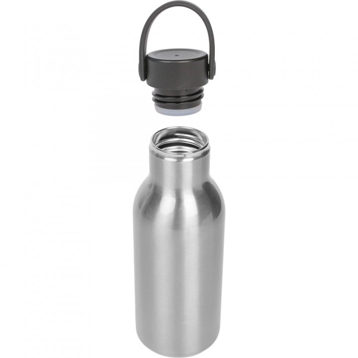 Gümüş 360 ml taşıma saplı metal gövdeli lazer logo baskılı promosyon termos